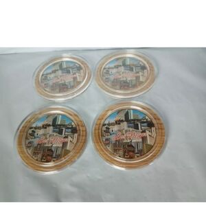 Las Vegas Clear Round Plastic Coasters/Cork Bottoms Set Of 4 Approx 4" S…